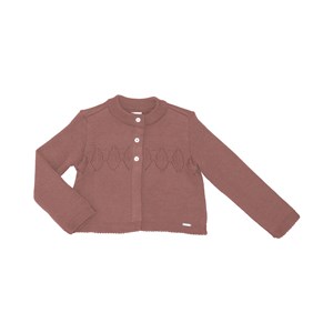 Casaco infantil feminino tricot decote redondo detalhes em zig zag frontal Rosa Claro