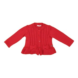 Casaco tricot baby feminino com laços frontais Vermelho