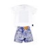 Conjuntinho Infantil / Baby Masculino Camiseta + Bermuda Em Malha E Sarja Com Lycra - 1+1 Azul Jeans