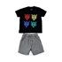 Conjuntinho Infantil / Baby Masculino Camiseta + Bermuda Em Malha Strong Com Xadrez - 1+1 Preto