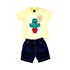 Conjuntinho Infantil / Baby Masculino Camiseta + Bermuda Em Malha Strong E Moletinho Jeans - 1+1 Amarelo Canario
