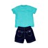 Conjuntinho Infantil / Baby Masculino Camiseta + Bermuda Em Malha Strong E Moletinho Jeans - 1+1 Verde