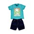 Conjuntinho Infantil / Baby Masculino Camiseta + Bermuda Em Malha Strong E Moletinho Jeans - 1+1 Verde