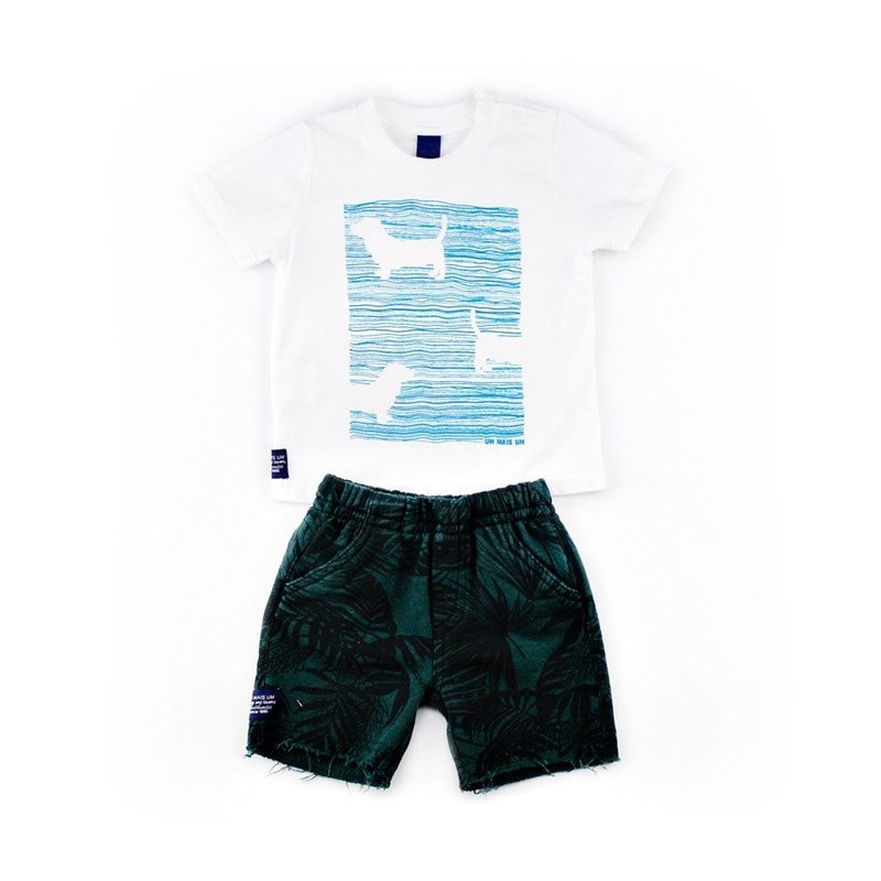 Conjuntinho Infantil / Baby Masculino Camiseta + Bermuda Em Malha Strong E Moletom- 1+1 Verde