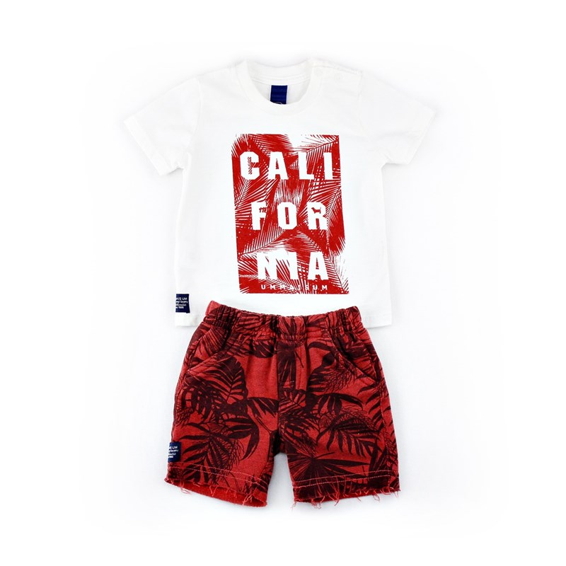 Conjuntinho Infantil / Baby Masculino Camiseta + Bermuda Em Malha Strong E Moletom- 1+1 Vermelho