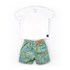 Conjuntinho Infantil / Baby Masculino Camiseta + Bermuda Em Malha Strong E Sarja Com Lycra - 1+1 Verde Agua