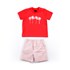 Conjuntinho Infantil / Baby Masculino Camiseta + Bermuda Em Malha Strong E Sarja Maquinetada Listrad Laranja Escuro