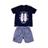 Conjuntinho Infantil / Baby Masculino Camiseta + Bermuda Em Malha Strong E Xadrez -1+1 Marinho
