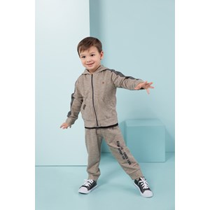 Conjunto abrigo infantil / baby masculino moletom com capuz + calça BEGE CLARO