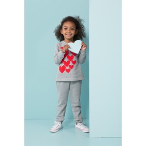 Conjunto abrigo infantil feminino blusa com estampa de corações  + calça PRATA