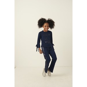 Conjunto abrigo infantil feminino blusa manga 3/4 "COLEGE" + calça com recorte lateral Marinho