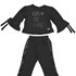 Conjunto abrigo infantil feminino blusa manga 3/4 "COLEGE" + calça com recorte lateral Preto