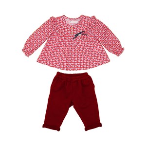 Conjunto baby feminino bata bufante manga longa quadriculada + calça Vermelho