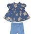 Conjunto baby feminino bata manga curta com estampa de ursinho + calça AZUL JEANS