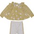 Conjunto baby feminino bata manga longa em tecido poa + calça com faixa lateral Amarelo Canário