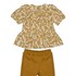 Conjunto baby feminino blusa com laço babados manga bufante + calça MOSTARDA