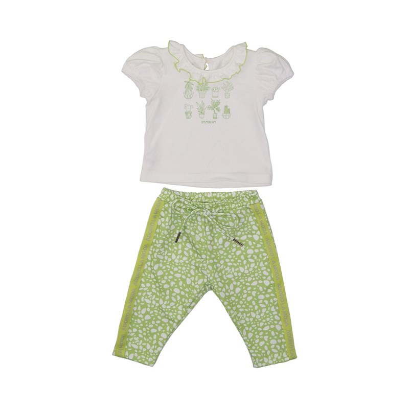 Conjunto baby feminino blusa manga curta com babado florido + calça com faixa lateral LIMA