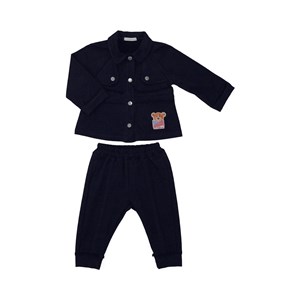 Conjunto baby feminino moletom jaqueta com botoes + calça com recortes Marinho