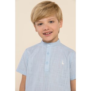 Conjunto camisa infantil masculina em tricoline e bermuda de sarja Cinza Claro
