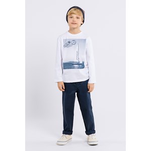 Conjunto de camiseta infantil masculina em malha 100% algodão e calça infantil masculina de sarja com lycra Marinho