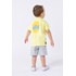 Conjunto de camiseta infantil masculina em malha e bermuda de linho sarja com lycra Cinza Claro