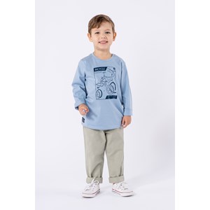 Conjunto de camiseta infantil masculina em malha e calça de sarja com lycra Areia
