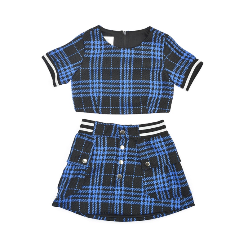 Conjunto Feminino Infantil / Teen Em Tweed Xadrez - Two In Royal