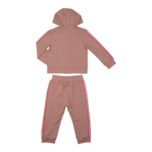 Conjunto infantil babados blusa com capuz e ziper + calça ROSA CLARO