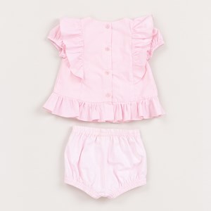 Conjunto Infantil Baby Feminino Blusa Com Bordados+ Short Com Elástico Nas Pernas Rosa Claro