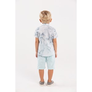 Conjunto Infantil Baby Masculino Camisa Estampada + Bermuda Saruel VERDE CLARO