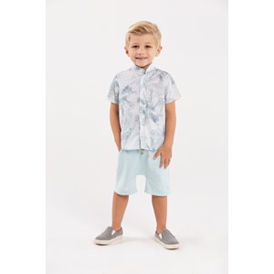 Conjunto Infantil Baby Masculino Camisa Estampada + Bermuda Saruel VERDE CLARO