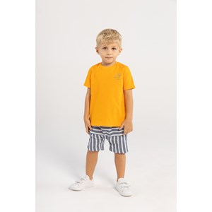 Conjunto Infantil Baby Masculino Camiseta Coqueiro + Bermuda Listrada AZUL JEANS