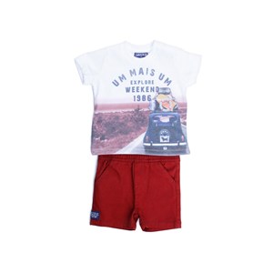 Conjunto Infantil  / Baby Masculino Camiseta Manga Curta + Bermuda Em Malha  E Sarja Com Lycra - 1+1 Vinho