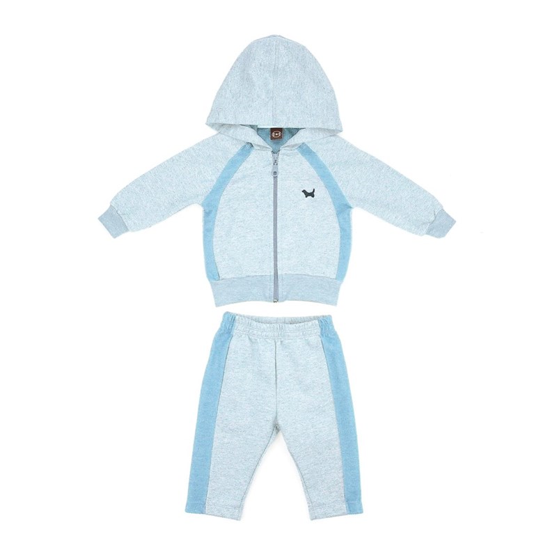Conjunto Infantil/Baby Masculino Jaqueta + Calça Em Moletom Com Linho Sem Felpa - Um Mais Um Azul Claro