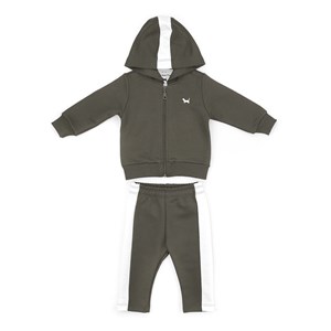 Conjunto Infantil/Baby Masculino Jaqueta + Calça Em Moletom Sem Felpa - Um Mais Um Caqui Escuro