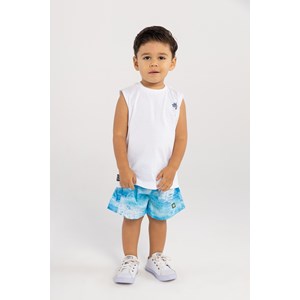 Conjunto Infantil Baby Masculino Regata Estampa Coqueiro+ Short Nylon Azul Claro