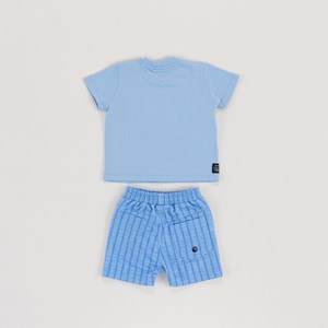 Conjunto Infantil Baby Masculino T-Shirt 'Baleia'+ Bermuda Estampada AZUL MEDIO