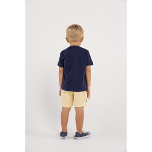 Conjunto Infantil Baby Masculino T-Shirt Bichos + Bermuda Em Linho AMARELO CLARO