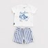 Conjunto Infantil Baby Masculino T-Shirt 'Tênis' + Bermuda Sarja Listrada AZUL MEDIO