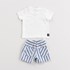 Conjunto Infantil Baby Masculino T-Shirt 'Tênis' + Bermuda Sarja Listrada AZUL MEDIO