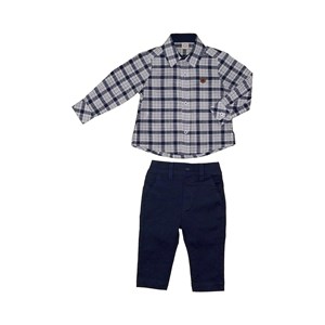 Conjunto infantil/ baby menino camisa xadrez manga longa + calça sarja Marinho
