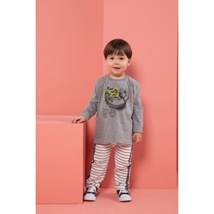 Conjunto infantil / baby menino t-shirt estampa frontal manga longa + calca listrada CRU