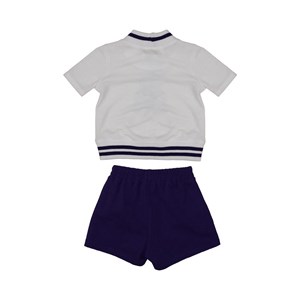 Conjunto infantil blusa com barra de tricot estampa de ursinho + short bolso faca Marinho