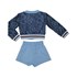 Conjunto infantil blusa manga longa bufante com punhos canelado + short saia em renda AZUL CLARO