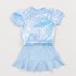Conjunto Infantil Blusa Sublimada Elástico Na Cintura + Saia-Short Azul Claro