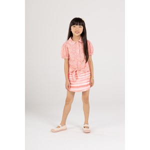 Conjunto Infantil Camisa Com Manga Bufante + Saia-Short CORAL