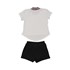Conjunto infantil feminino blusa canelada manga curta + short-saia com aplique de cadarço Preto