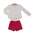Conjunto infantil feminino blusa canelada manga longa + short-saia com aplique de cadarço PINK