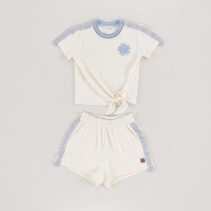 Conjunto Infantil Feminino Blusa Com Amarração + Short Cadarços Na Lateral OFF WHITE