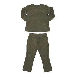 Conjunto infantil feminino blusa com  aplique e babados + calça com punho VERDE